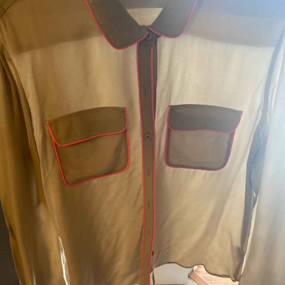 Victoria SECRET tan blouse with pink piping